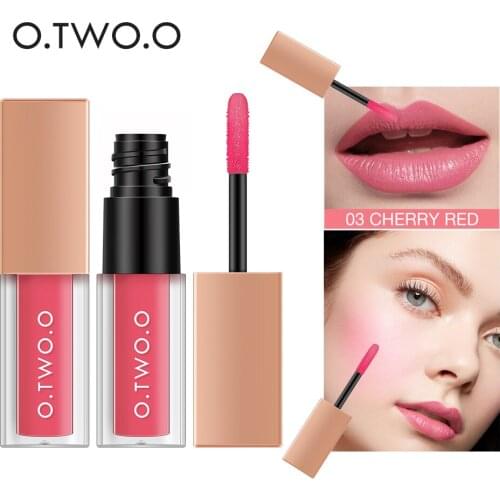 O.TWO.O 2 In 1 Liquid Lip Gloss + Blusher Double Use Long Lasting Face Contour Makeup Pink Blush Waterproof Matte Lipstick