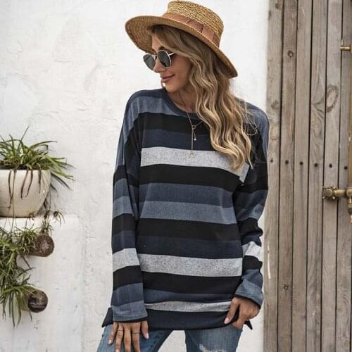 Autumn New Striped Print Sweatshirts Women Clothes Long Sleeve Tops Hoodies O-neck Casual Loose Female Street Oversized Hoodie
