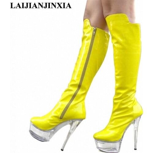 Big size sexy knee high boots for women 6 inch 15cm high fashion winter crystal boots sexy dance shoes