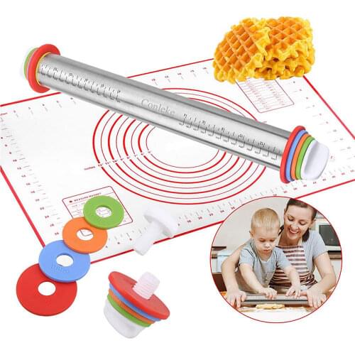 17inch Adjustable Rolling Pin with Dough Roler Non-stick Silicone Baking Mat Cake Rolling Pad Inner Liner Pad Baking Pastry Tool