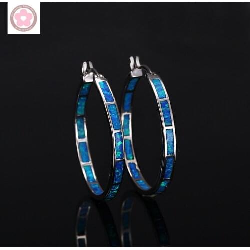 RH0035 Classic Blue Opal Hoop Earrings For Women