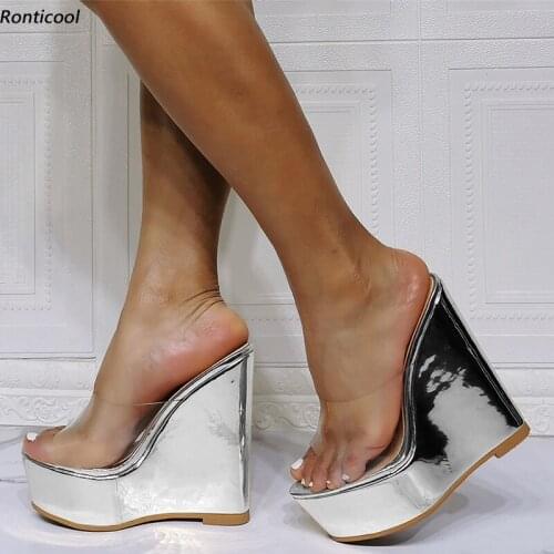 Ronticool Customize Handmade Women Slingback Sandals Unisex Slip On Wedges Heels Open Toe Gold Silver Party Shoes US Size 5-20