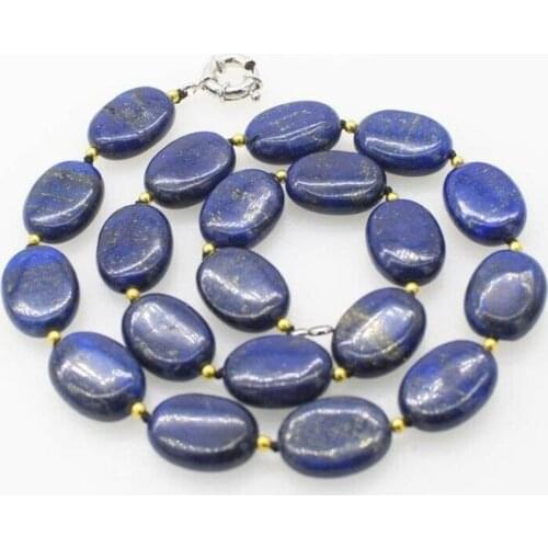 Blue lapis lazuli flat oval 13x18mm necklace 18" nature wholesale beads