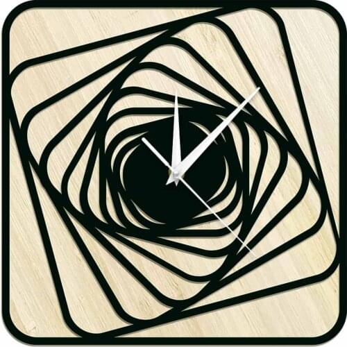 Spiral Square Black Wood Rustic Wall Clock Original Shrinking Minimalist Modern Design Wall Watch Geometric Home Room Decor