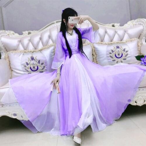 3 Colors Ancient Hanfu For Women Chinese Traditional Dress Chiffon Purple Beautiful Fairy Princess Costumes Anime Cosplay