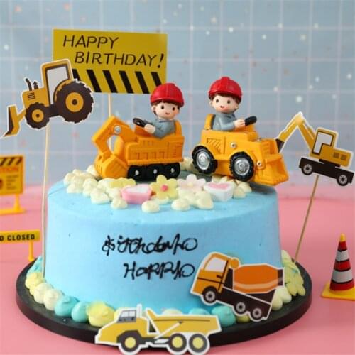 Creative Cartoon Boy Construction Truck Bulldozer/excavator Children Cake Decoration Top Hat Baking Decoration Crafts Birthday