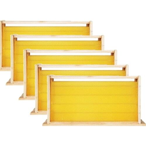 5pcs Waxed Foundation with Frames Beehive Kit Wax Coated Bee Hive Frames Beeswax Coated Foundation Sheet Beekeeping Tools
