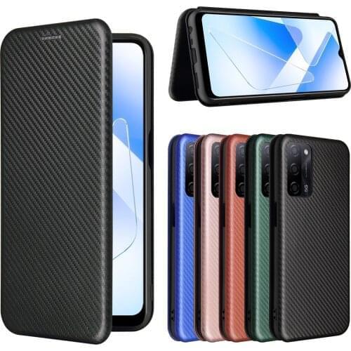 For OPPO A55 5G Case Carbon Fiber Flip Leather Case For OPPO A55 5G Business Magnetic Wallet Card Slot Slim Cover
