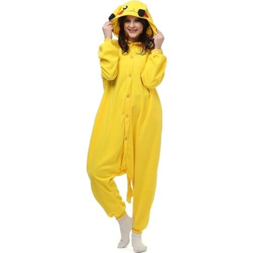 Adults Polar Fleece Kigurumi Pika Raichu Costume Cartoon Animal Onesies Pajamas Halloween Carnival Party Jumpsuit Clothing