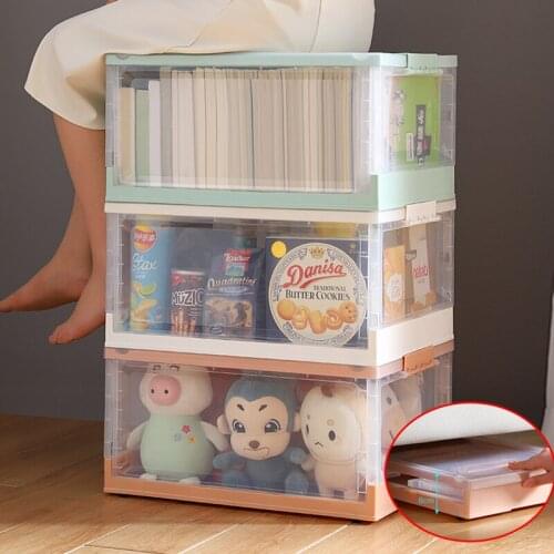 30L Foldable Storage Box With Scroll Wheel Stackable Plastic Transparent Organizer Box For Books Toys Car Folding Storage Bins