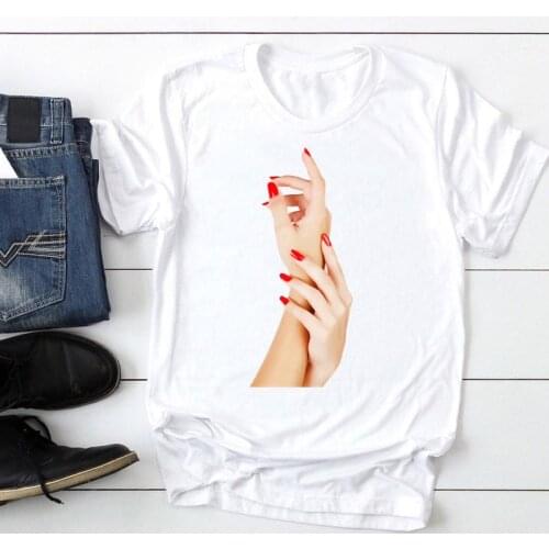 Women 2021 Sexy Flower Finger Nail Trend Fashion Cartoon Summer Lady Print Tee Graphic T Top Female Tshirts Clothes T-Shirt