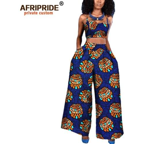 18 women 2-pieces suit african style AFRIPRIDE private custom sleeveless halter short top + ankle-length wide pant suit A722646