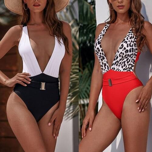 Bikini New Womens One Piece Swimsuit Sexy Leopard Stitching European American Fashion Beachwear Summer Hot Spring Beach Surfing