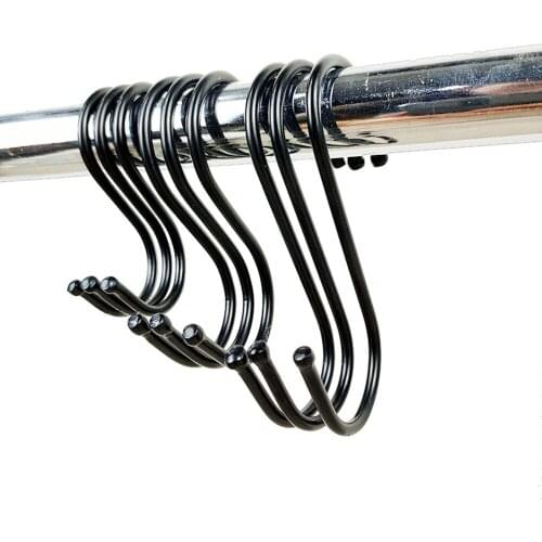 10pcs Black S Shaped Hooks Kitchen Bathroom Stainless Steel Clothes Hooks For Hanging Pans Pots Bag Towels Storage Holder Home