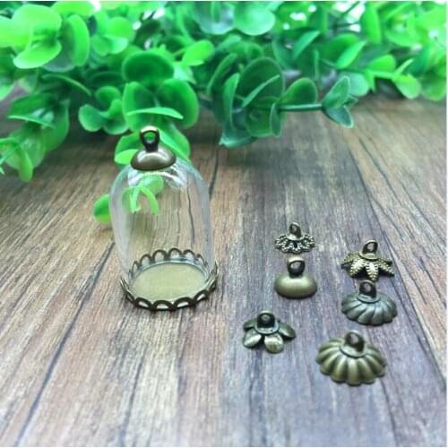 100sets/lot 25*18mm tube bell glass globe lace antique bronze base beads cap set glass vials bottle pendant jewelry findings