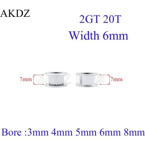 100pcs 2MGT 20 Teeth Synchronou Idler Pulley Bore 3 4 5 6 8mm with Bearing for GT2 Open belt Width 6 10MM Passive Wheel