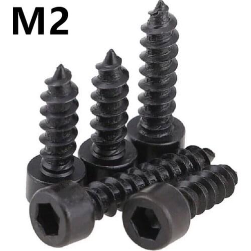 100pcs/lot M2x5/6/8/10mm Carbon steel blackened cup head hexagon tapping speaker screws