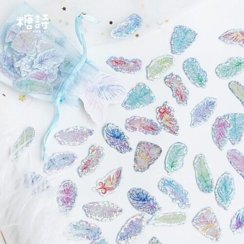 100 pcs/pack Colorful Feather Organza Bag Decorative Stickers Adhesive Stickers DIY Decoration Craft Scrapbooking Stickers