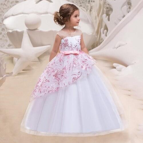 2021 New Year Girls Party Wedding Lace Embroidery Princess Dresses for Girls Long Formal Prom Dress Girls Costume