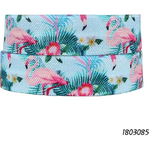 50 yards/lot) Wholesale heat transfer foe ribbon, 5/8" flamingo and flower printed fold over elastic