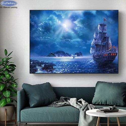 5D Diamond Painting ship Landscape Diamond Embroidery Sale Full Square SailboatCross Stitch Kit round Diamond Mosaic Set decor