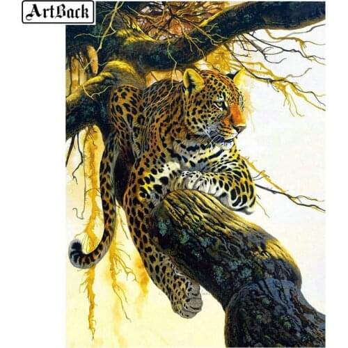 5d diamond painting leopard trunk animal pattern full square drill diamond embroidery kit 3d diamond mosaic wall sticker