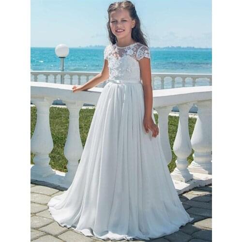 White Flower Girls Dresses For Wedding Tulle Lace Long Girl Dress Party Christmas Dress Children Princess Costume For Kids