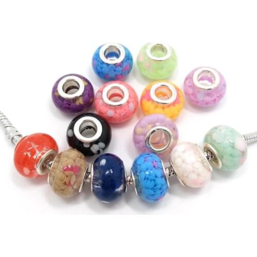Free Shipping 50pcs/lot 14mm New Design mix Colors Large Hole Resin Beads fit European DIY Bracelet Jewelry DIY