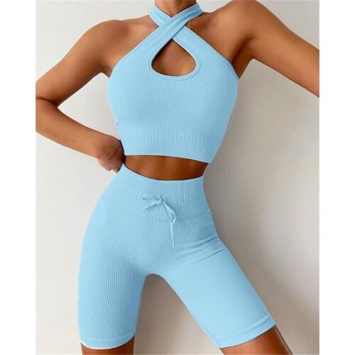Seamless Sport Set Women Two Piece Crop Top Bra Shorts Workout Outfit Fitness Wear Outwear Gym Suit Female Yoga Sets Clothing