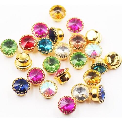 Glitter Crystals 4.0mm Flower Gold Base Sewing Rhinestones Strass Fabric Stones DIY Sew on Rhinestones For Garment Handcraft