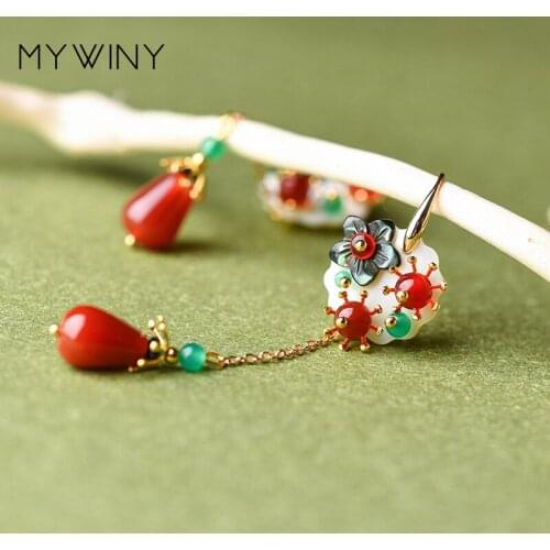 Rich multicolored decorations natures stones long earrings jewelry ,New Original shell flowers vintage fashion earrings