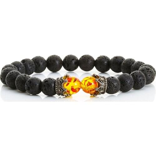 Charms Natural Bracelet for Men Women Luxury Antique Crown High Quality Black Matte Lava Stone Beaded Bracelets Fashion Jewelry