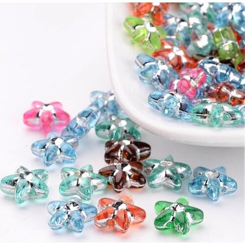 Jewelry Beads Metal Enlaced Acrylic Beads Star Mixed Color 10x4mm hole:1mm