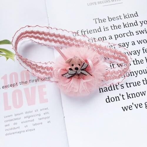 Boutique 10pcs Fashion Cute Pink Bear Lace Headbands Solid Bow Bear Head Floral Soft Hairbands Princess Hair Accessories