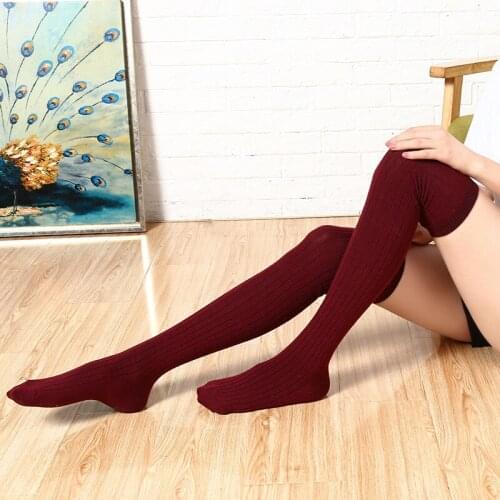 Girl Spring Autumn Winter Warm Soft Thigh Loose Stocks Over the Knee Japanese Student Vertical Pure Solid Color Stockings Women
