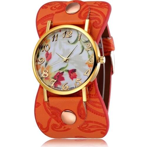 Flower Dial Woman Watches Etra Wide Leather Strap Ladies Quartz Watch Relogio Feminino Creative Watches for Women Montre Femme