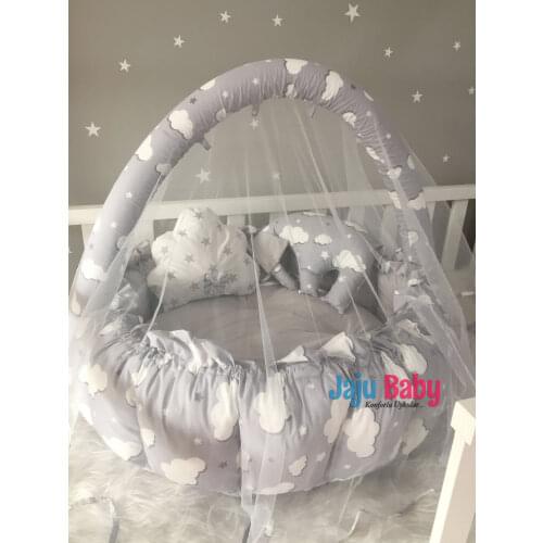Jaju Baby Gray Cloud Pattern Design Luxury Play Mat Babynest Mosquito Net Tulle Toy Apparatus Set, Play Mat, Babynest, Maternal