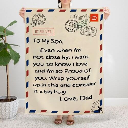 To Son From Dad Gifts Blanket Flannel Autumn/Winter Positive Energy Encourage and Brave Warm Throw Blankets for Bed Bedspread