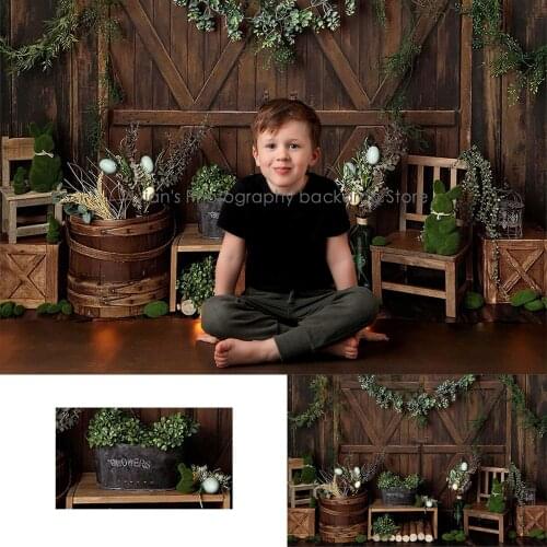 Wood Wall Door Photography Backdrop Kids Forest Leaves Bunny Props Background Wooden Furniture Plants Child Baby Photostudio