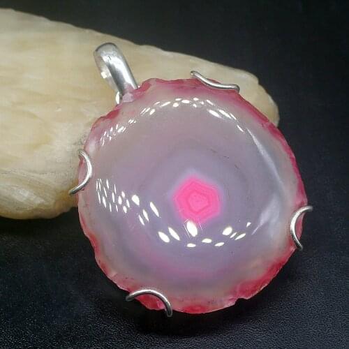 Gemstonefactory Jewelry Big Promotion 925 Silver Natural Passion Huge Agate Druzy Women Ladies Gifts Necklace Pendant 1089