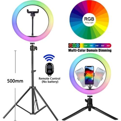 26 Colors RGB Mode Selfie Video Ring Fill Light LED Photography Ring Lamp With Adjustable Phone Stand & Tripod For Phone Live