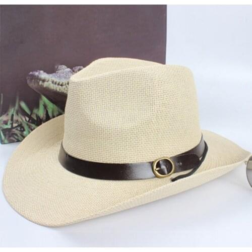 Summer Fashion New Unisex Women Cap Men Cowboy Trilby Hat Wide Brim Straw Sun Uv Protection Hat One Size Cap