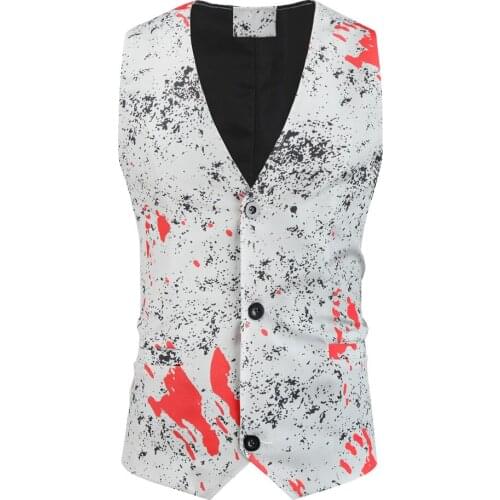 Classic White Printed Suit Vest Men Fashion Design Party Business Red Black Print Gilet Costume Homme V-Neck Slim Fit Waistcoat