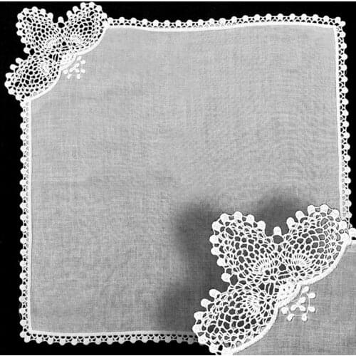 12 PCS Fashion Wedding Bridal Ladies Cotton Handkerchiefs with Vintage Crochet Lace Edges Hankies Gifts