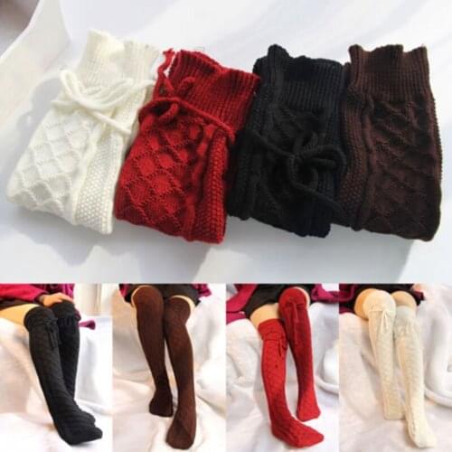 New F ashion Winter Warm Socks Women Socks Solid Cable Knit Over knee Long Boot Thigh High Socks 4 Colors