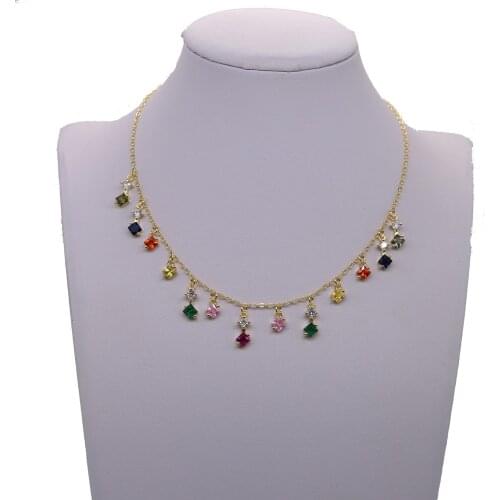2020 fashion gold filled rainbow square pendants choker necklace for women thin chain shiny jewelry for wedding birthday gift