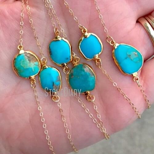 10Pcs Necklace Boho Rough Cut Freeform Turquoises Gold Fill Necklace Filled Minimalist Rustic Turquoises 18inch-32inch NM14799