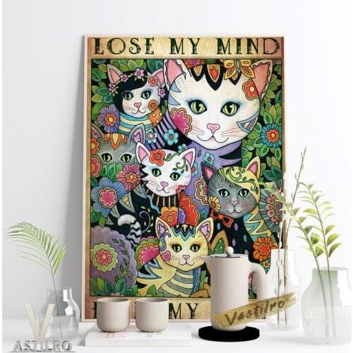 Secret Garden Cute Kitten Watercolor Wall Art Poster Lovely Cat Illustration Print Canvas Painting Meditation Room Home Decor