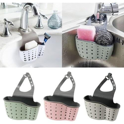 Kitchen Storage Sink Shelf Soap Sponge Drain Rack Silicone Storage Basket Bag Faucet Holder Adjustable Holder Sink Accessories