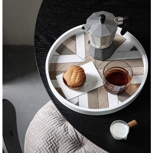Stripe Wooden Storage Tray Simple Afternoon Tea Dessert Plates Coffee Table Desktop Snacks Organizer Platter Hotel Serving Tray